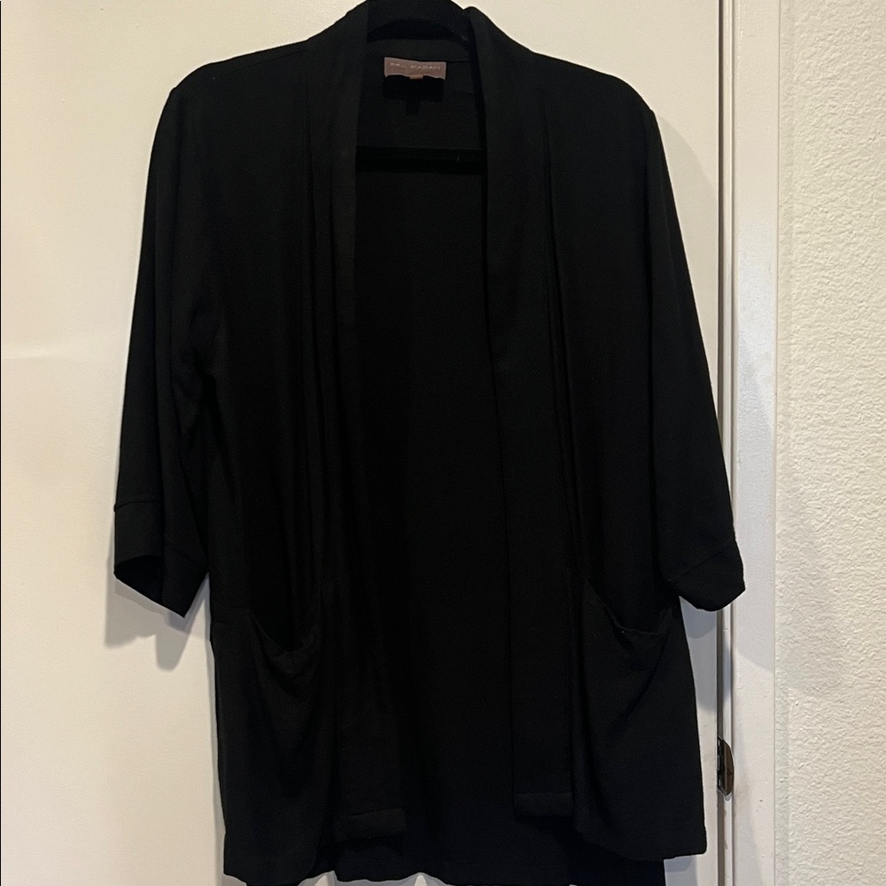 Black Open Front Cardigan deep pockets slits on side